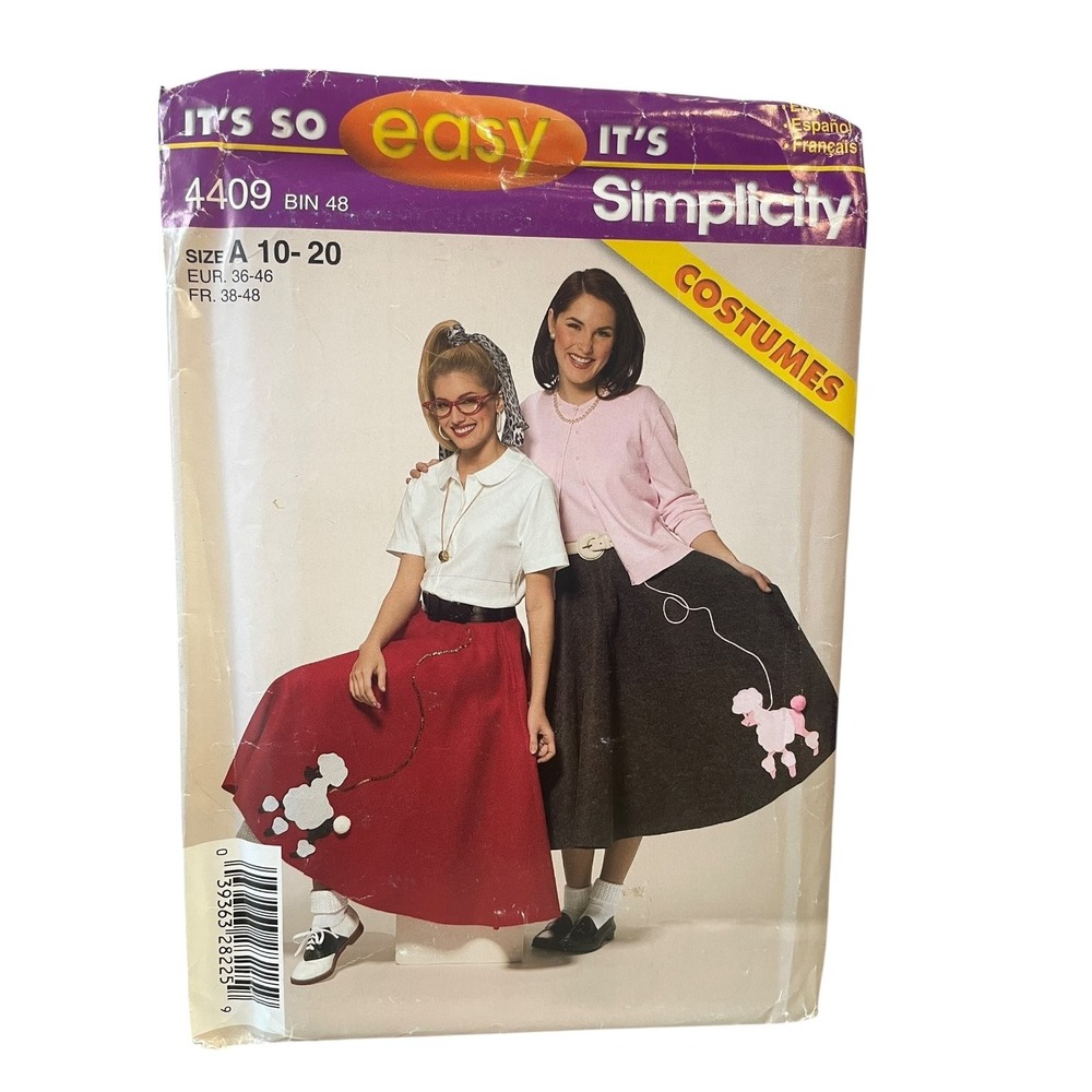 Simplicity Sewing Pattern 4409 Misses 10-20 1950s Circle Skirt Poodle Costume